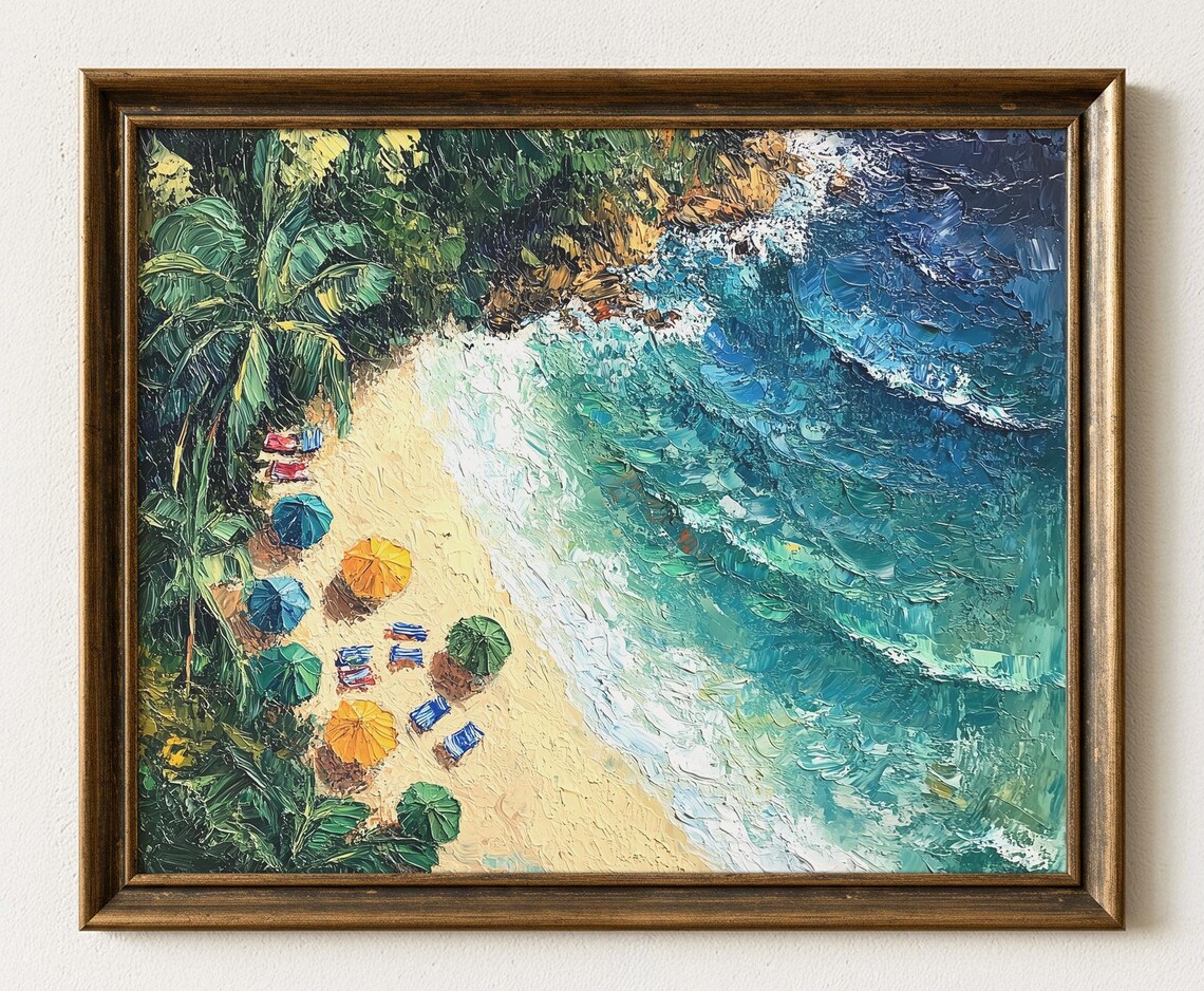 Impressionist Beach Art Print, Coastal Tropical Decor