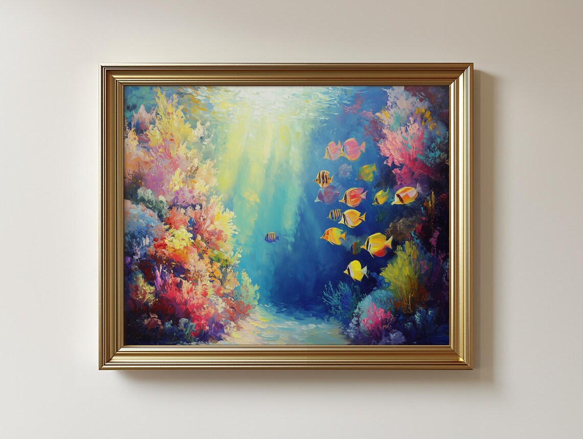 Coral Reef Art Print, Tropical Underwater Scene