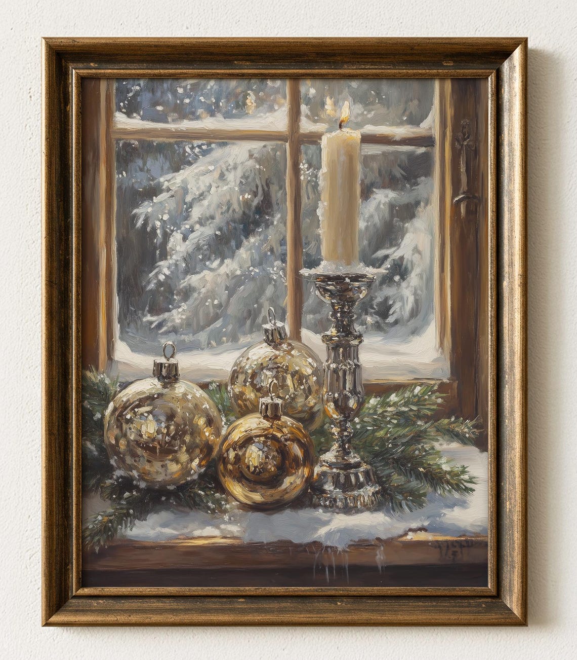 Vintage Christmas Window Painting Candle Glass Ornaments Decor 658