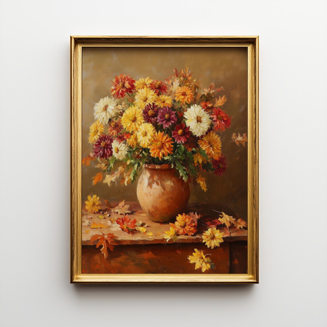 Rustic Fall Still Life Art Print Vintage Flower Vase 407