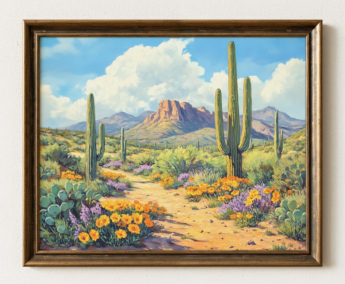 Saguaro Cactus Desert Landscape Print Rustic Southwest Wall Art 1007