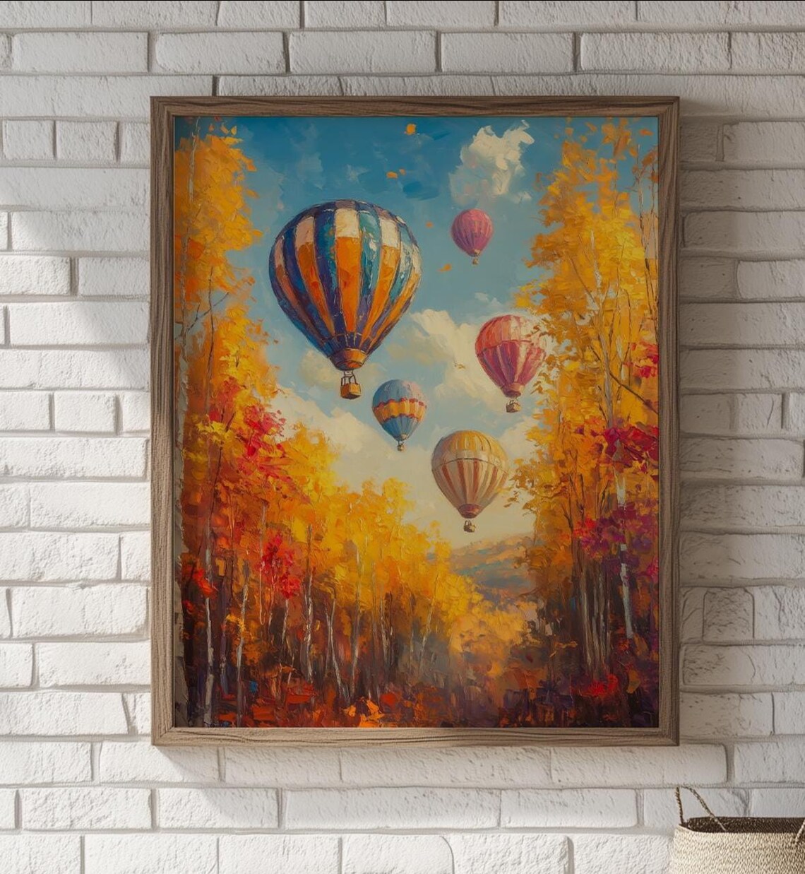 Autumn Hot Air Balloons Landscape Art Print Rustic Cottage Decor 60