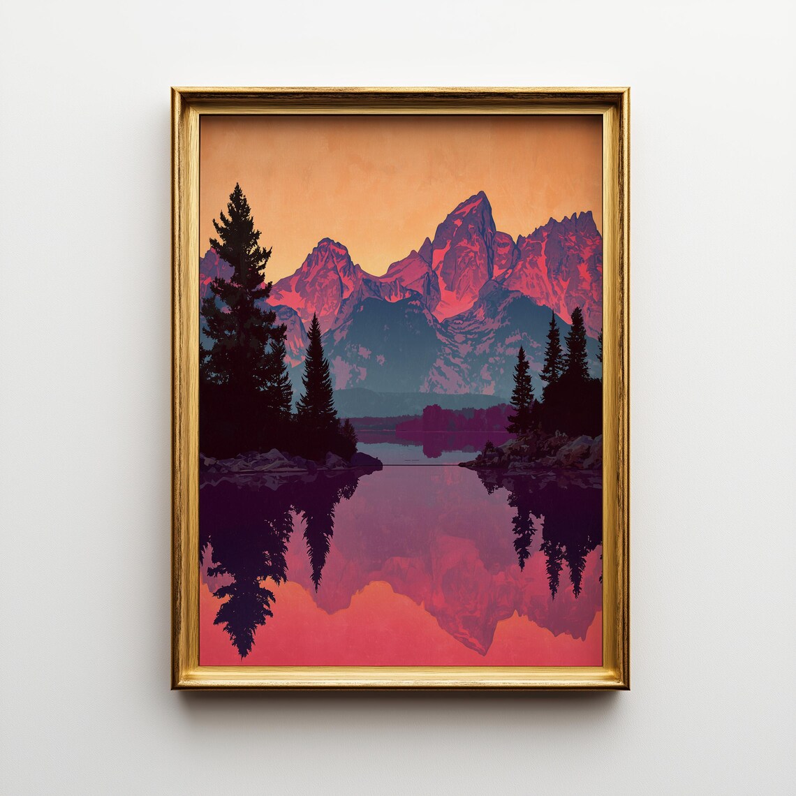 Grand Teton Sunrise Print Rustic Mountain Landscape 534