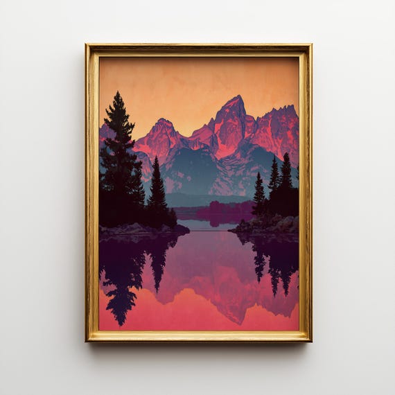 Grand Teton Sunrise Print Rustic Mountain Landscape 534