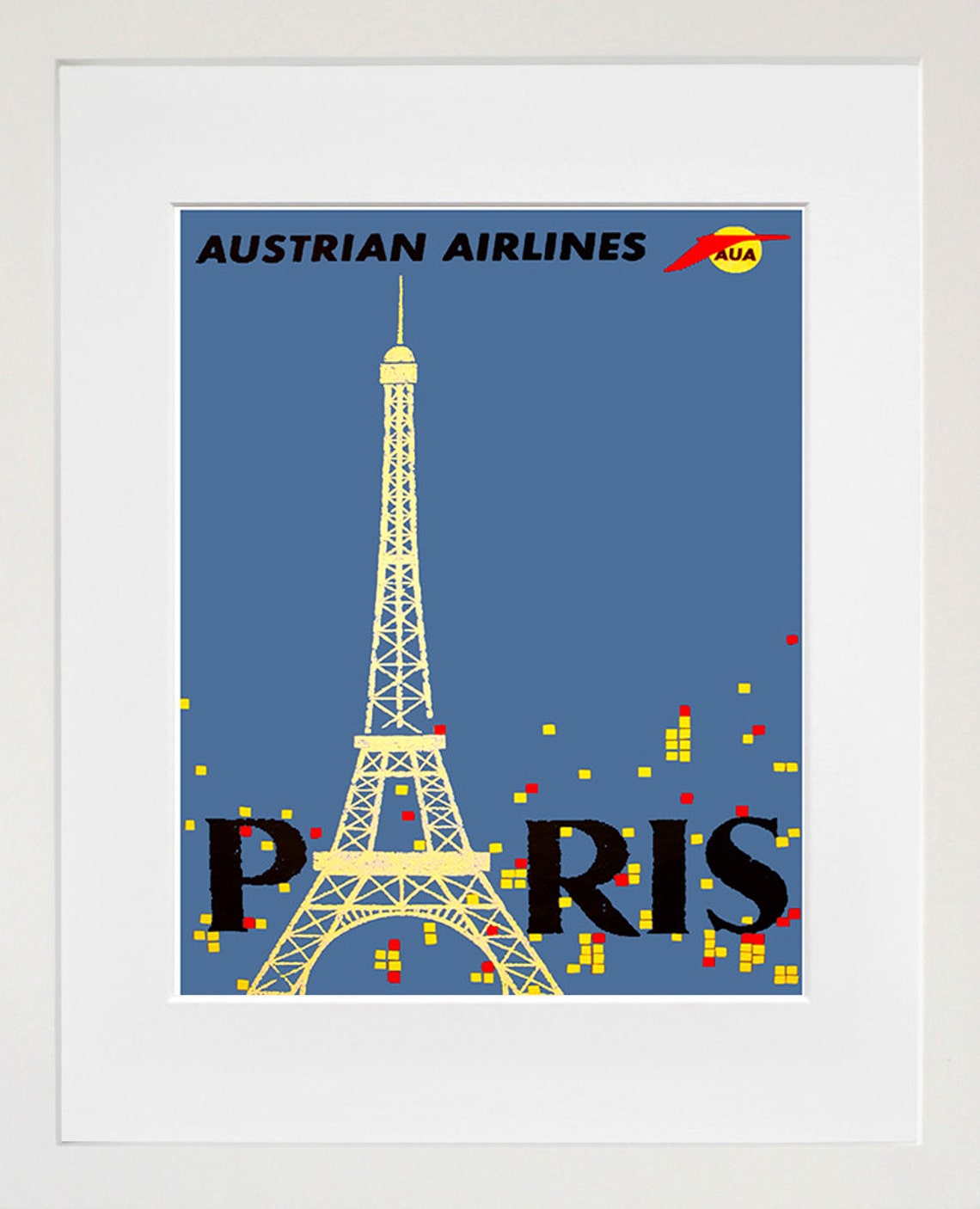 Paris Austrian Airlines Eiffel Tower Night Vintage Travel Poster - Image 2