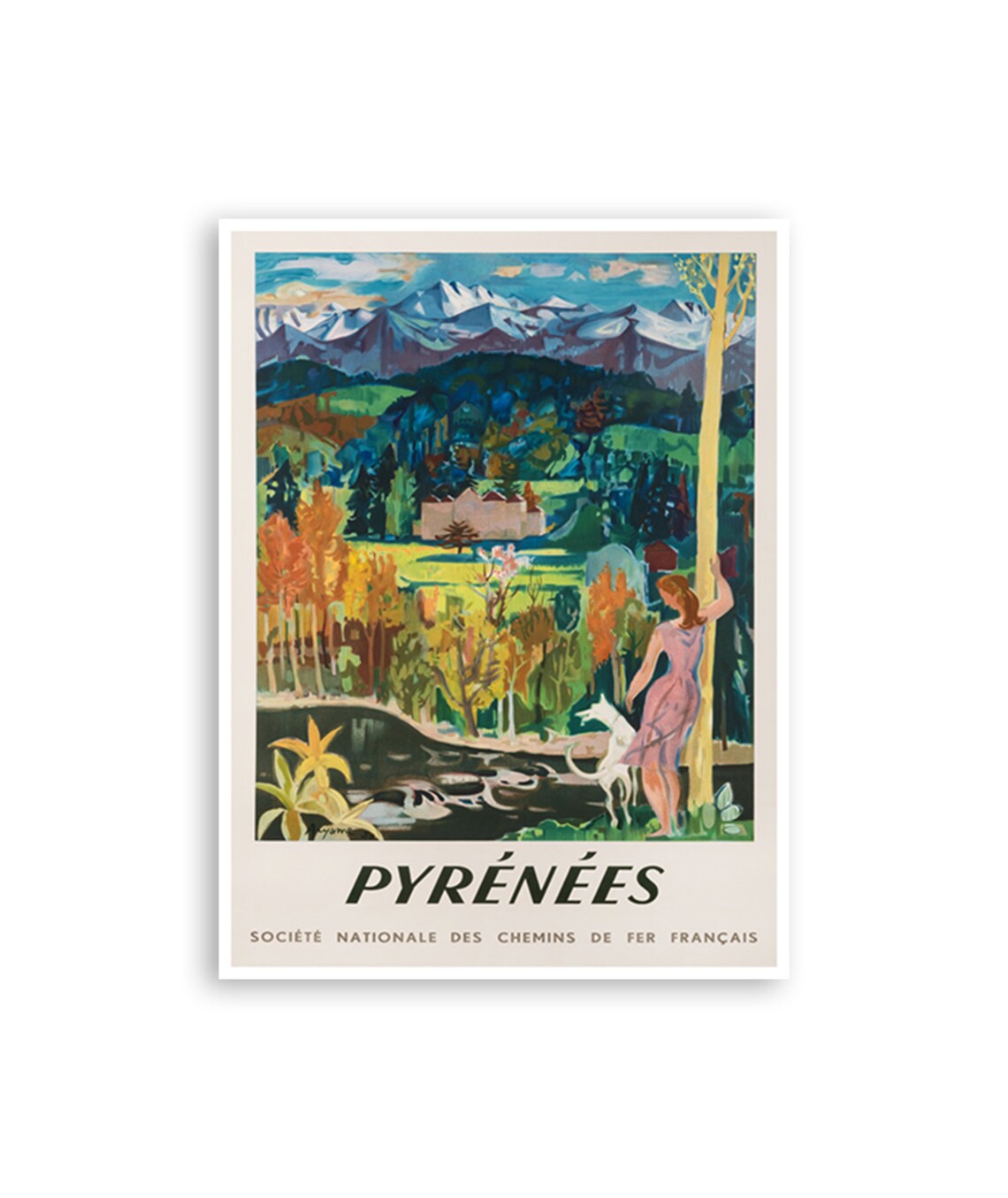 Pyrenees Vintage French Railway SNCF Autumn Mountains Poster
