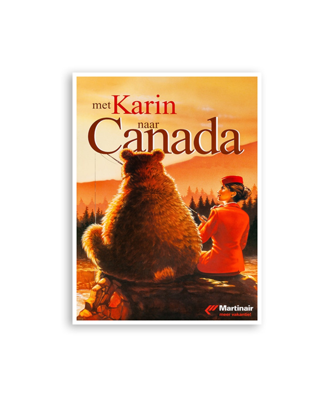 Canada Martinair Stewardess Bear Sunset Vintage Airline Poster