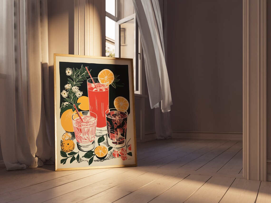 Retro Cocktails Block Style Art Print, Funky 70s - Image 2