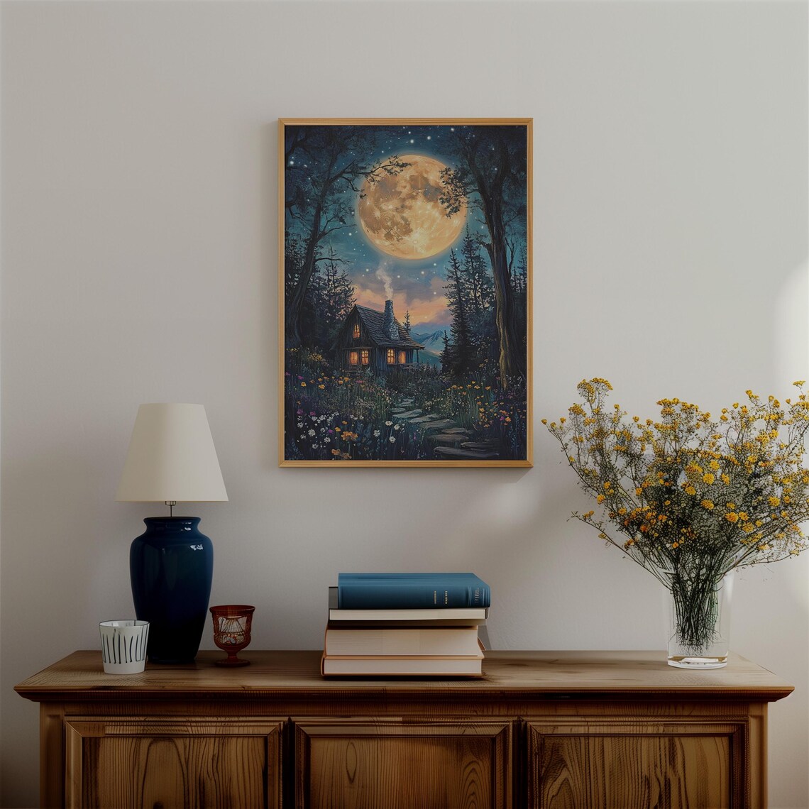 Mystical Cottage Under Full Moon Art Print - Image 3