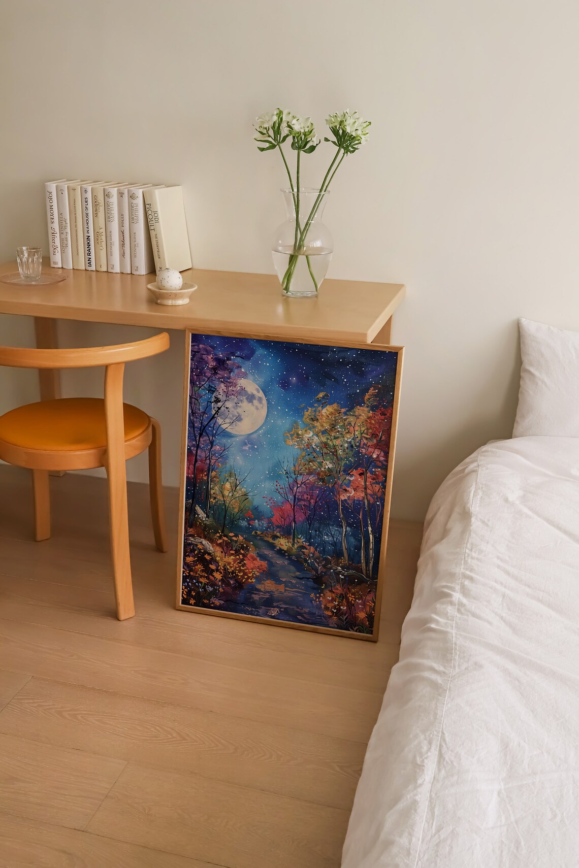 Moon Above The Magical Woodland At Night Art Print - Image 4
