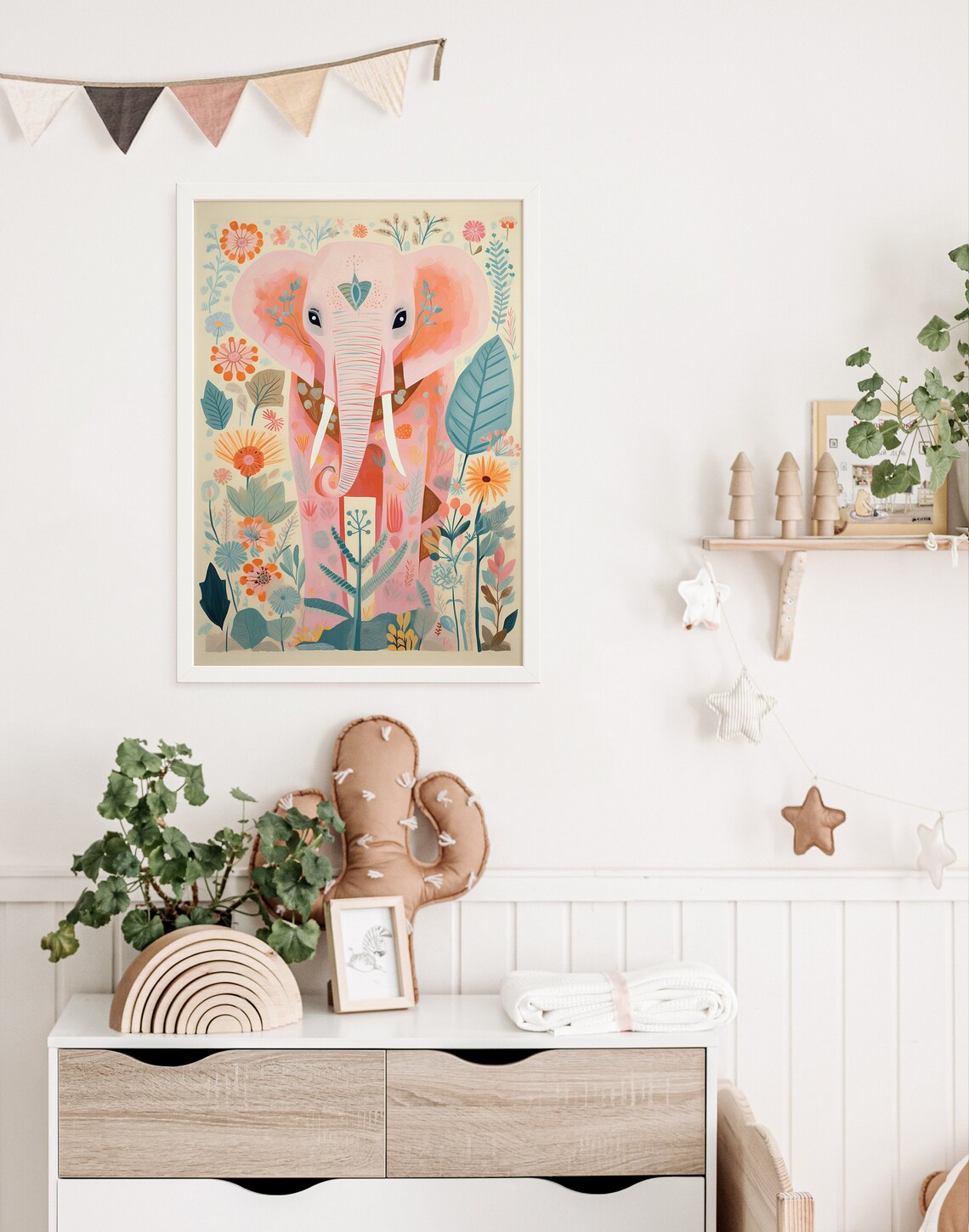 Elephant in Pastel Botanical Jungle Art Print - Image 3