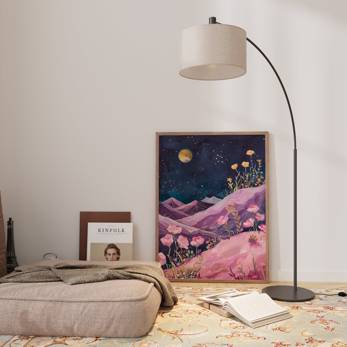 Moon Above The Mountains And Flowers Art Print, Celestial - Image 3