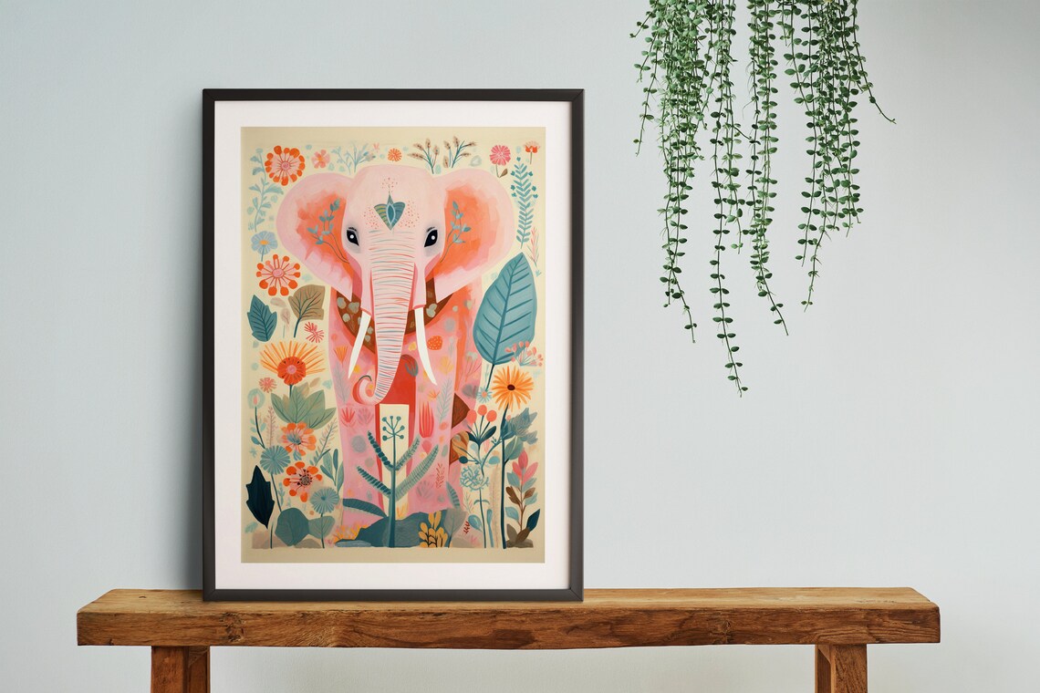 Elephant in Pastel Botanical Jungle Art Print - Image 2