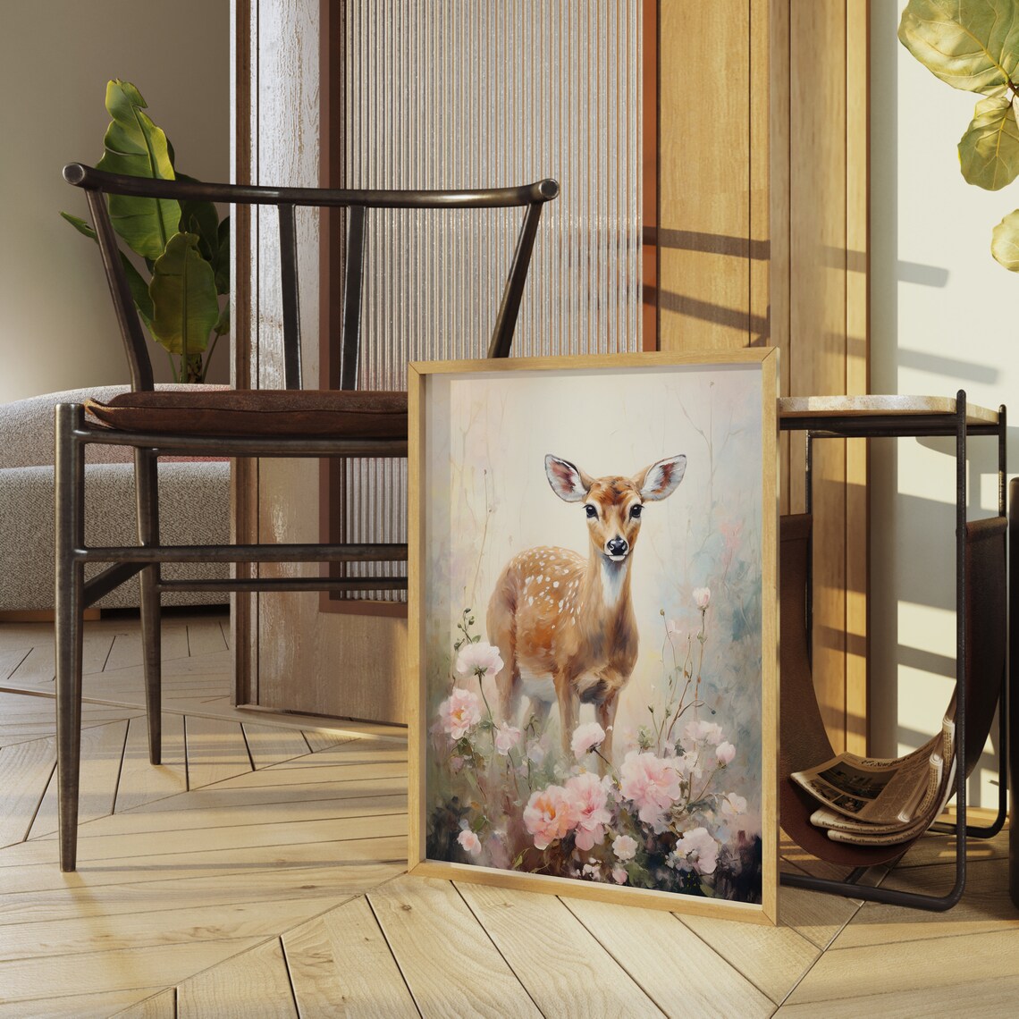 Deer in Flowers Romanticism Oil Painting Style Print - Image 3