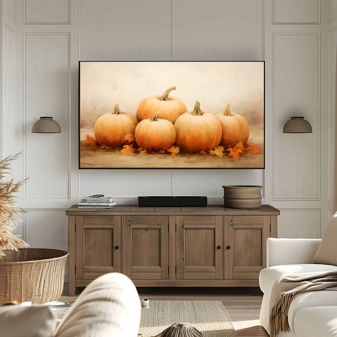 Five Pumpkins with Autumn Leaves Vintage Fall Still Life Poster - Image 2