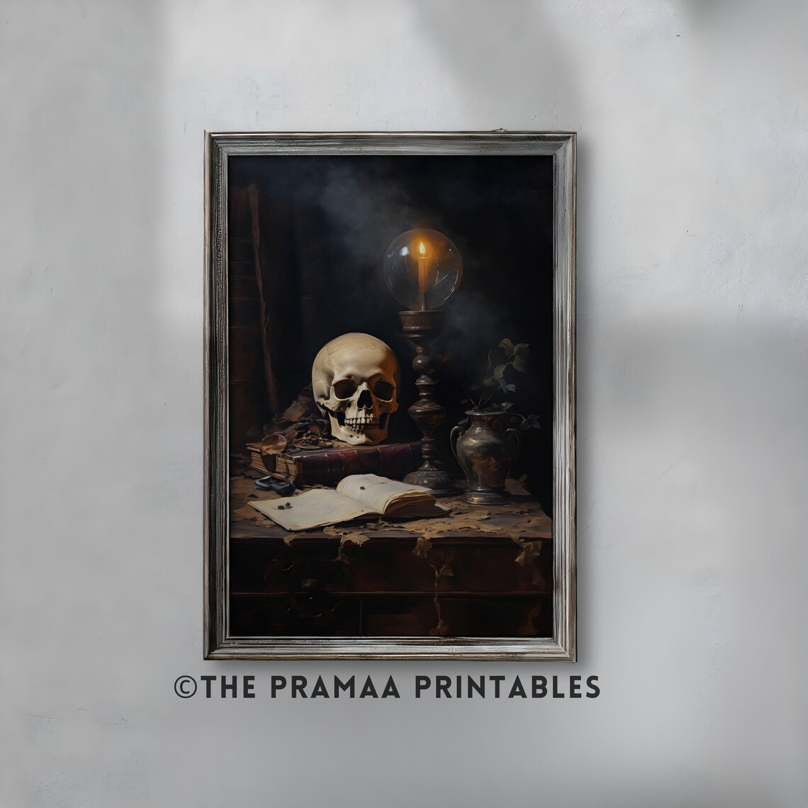 Skull Still Life Candle Books Dark Academia Goth Desk Poster