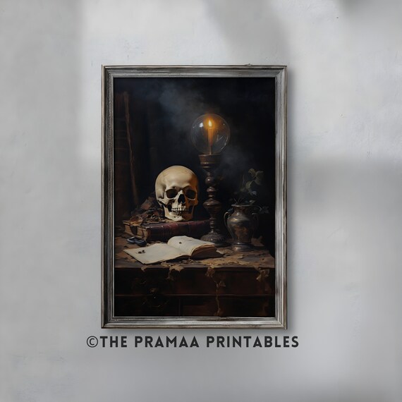 Skull Still Life Candle Books Dark Academia Goth Desk Poster