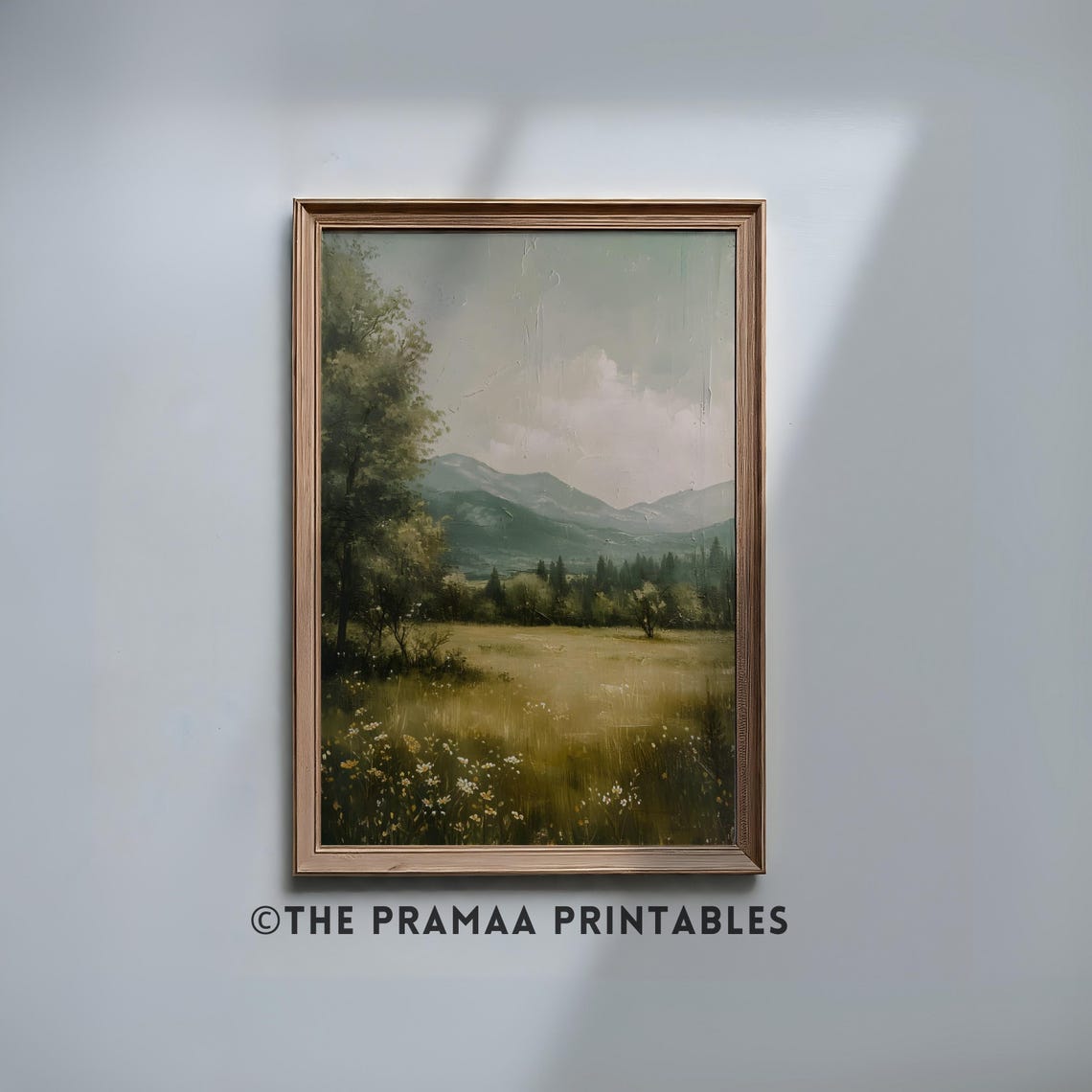 Misty Green Valley Mountain Meadow Vintage Landscape Wall Art