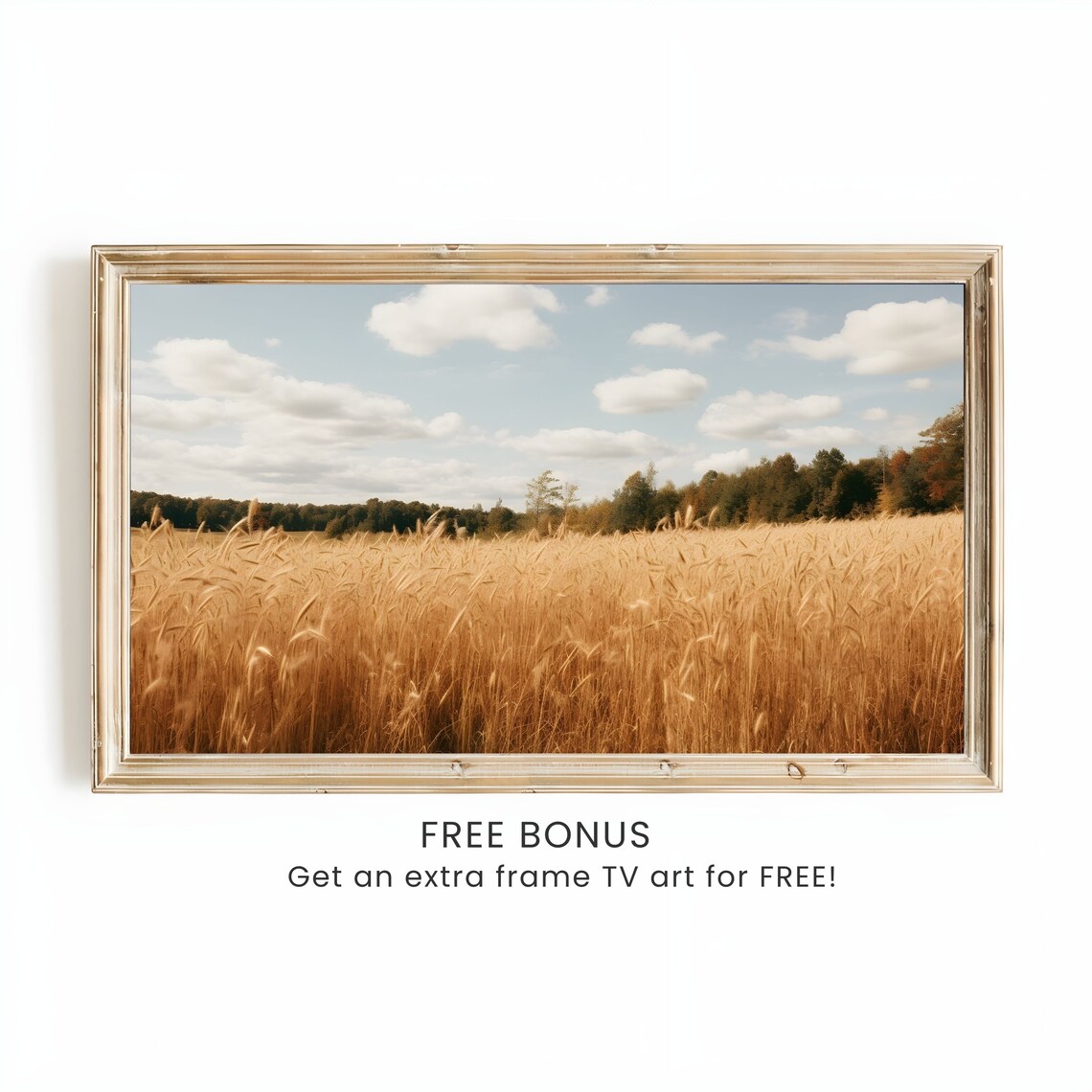 Golden Wheat Field Under Blue Sky Vintage Farm Landscape Poster - Image 3