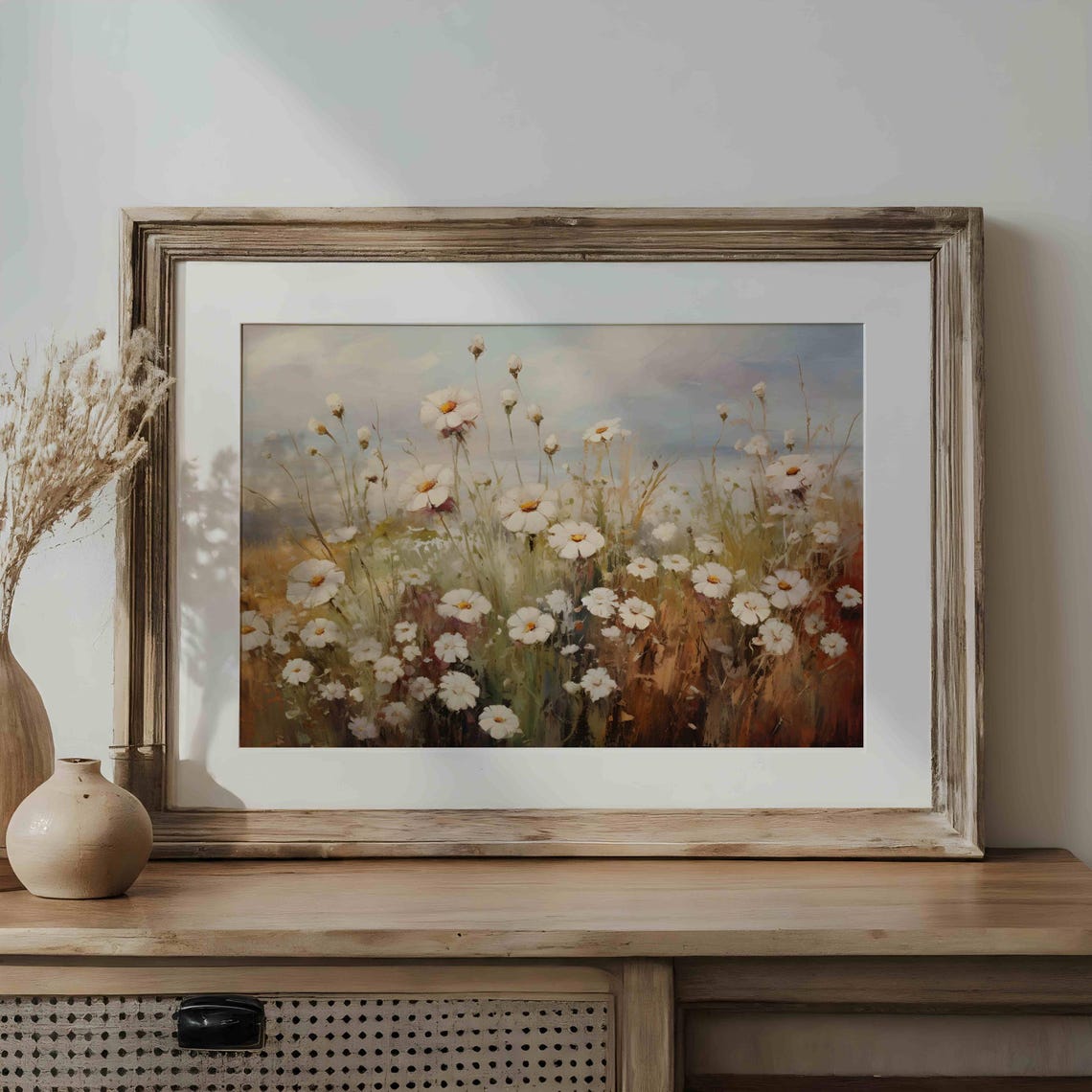 Impressionist Daisy Meadow Wildflower Field Painting Wall Art - Image 3