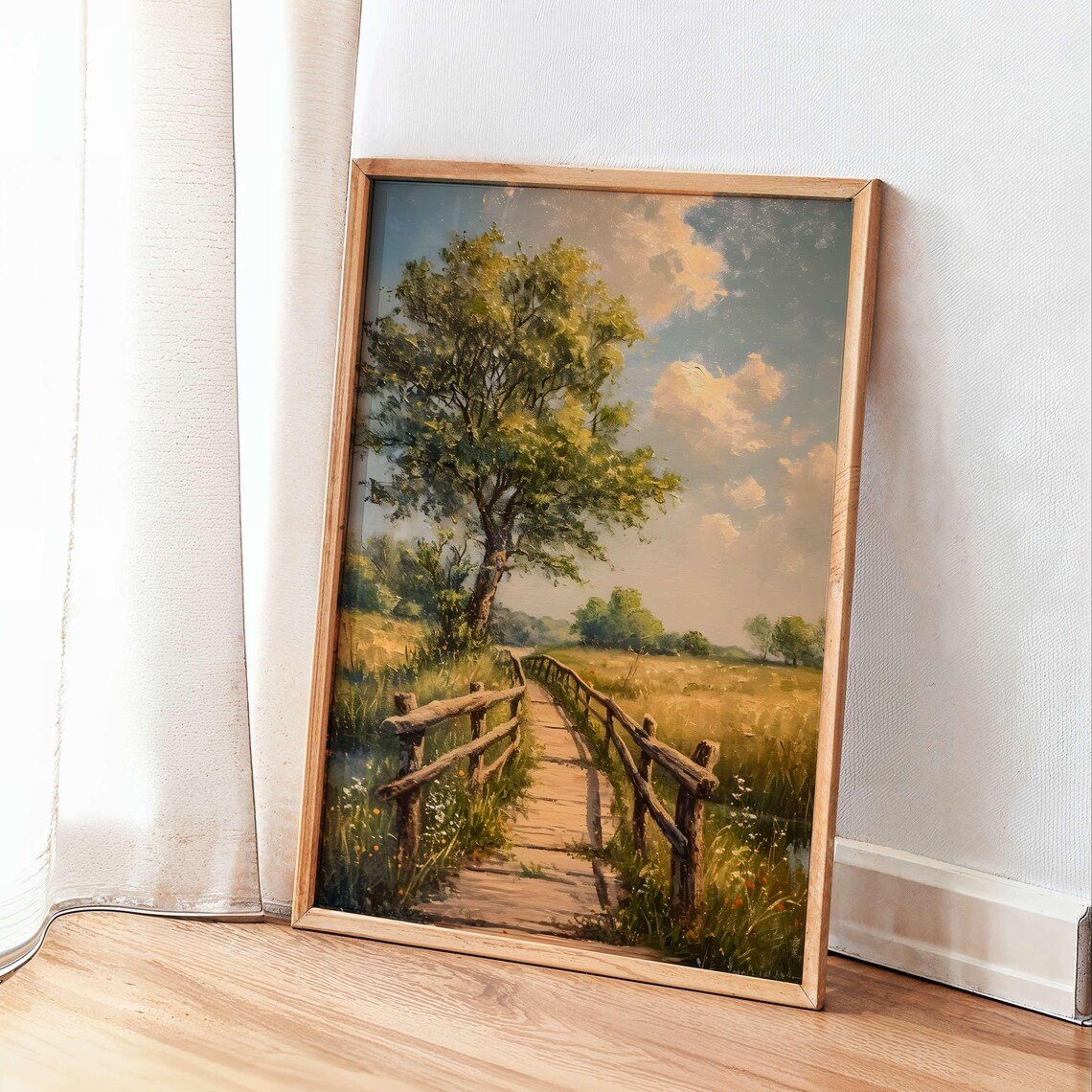 Wooden Footbridge Through Sunny Meadow Vintage Country Poster - Image 3
