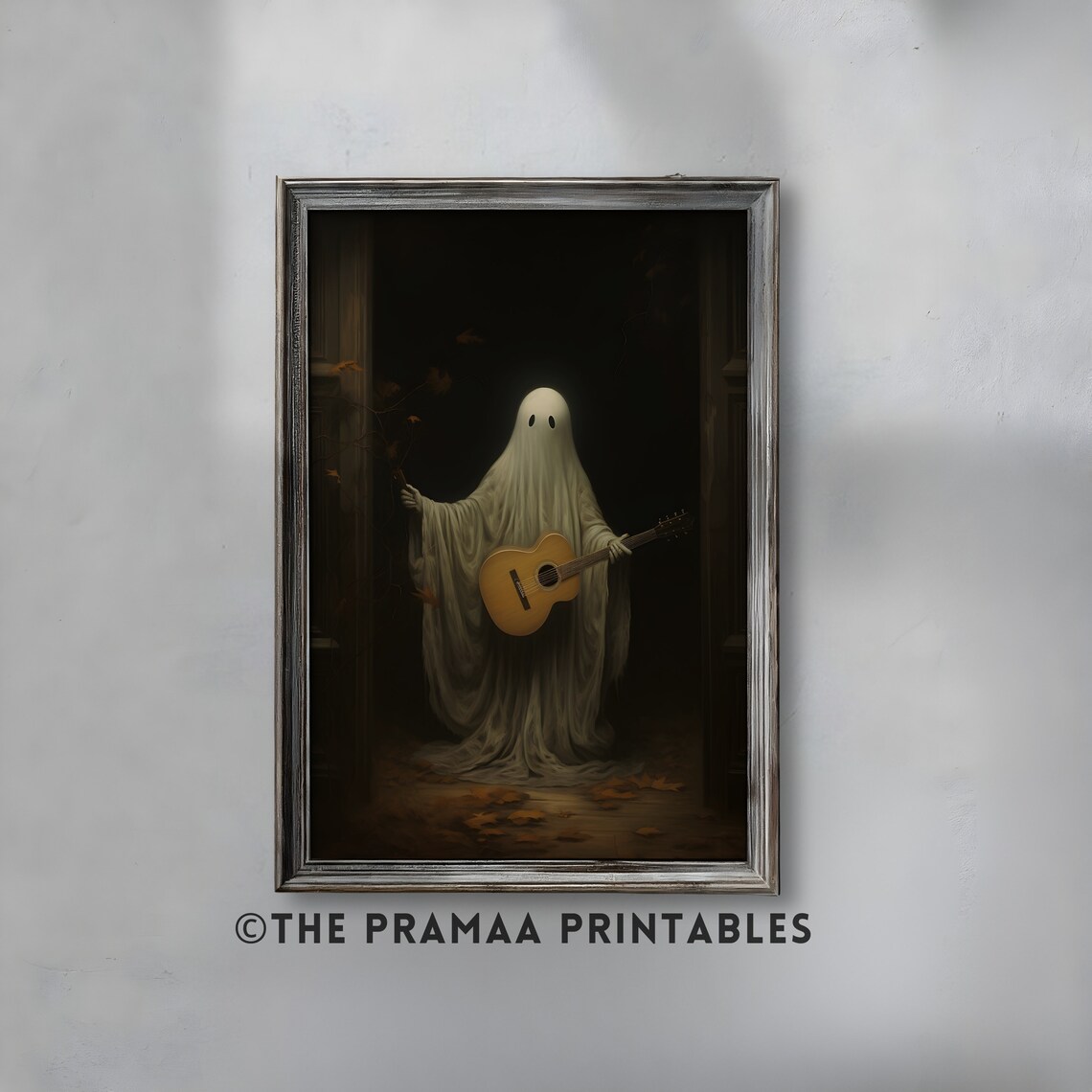 Ghost Playing Acoustic Guitar Doorway Vintage Night Spooky Poster