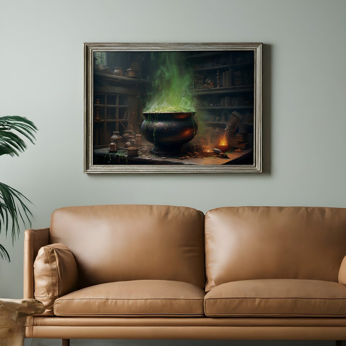 Witch Cauldron with Green Potion Dark Halloween Painting Poster - Image 2