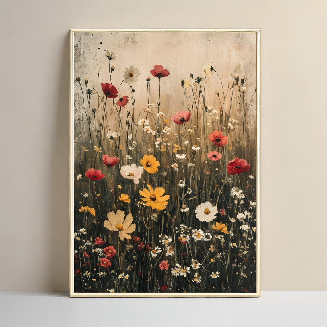 Moody Wildflower Field Oil Painting Print Antique Spring Poster Vintage Farmhouse Decor Country Field Wall Art - Image 3