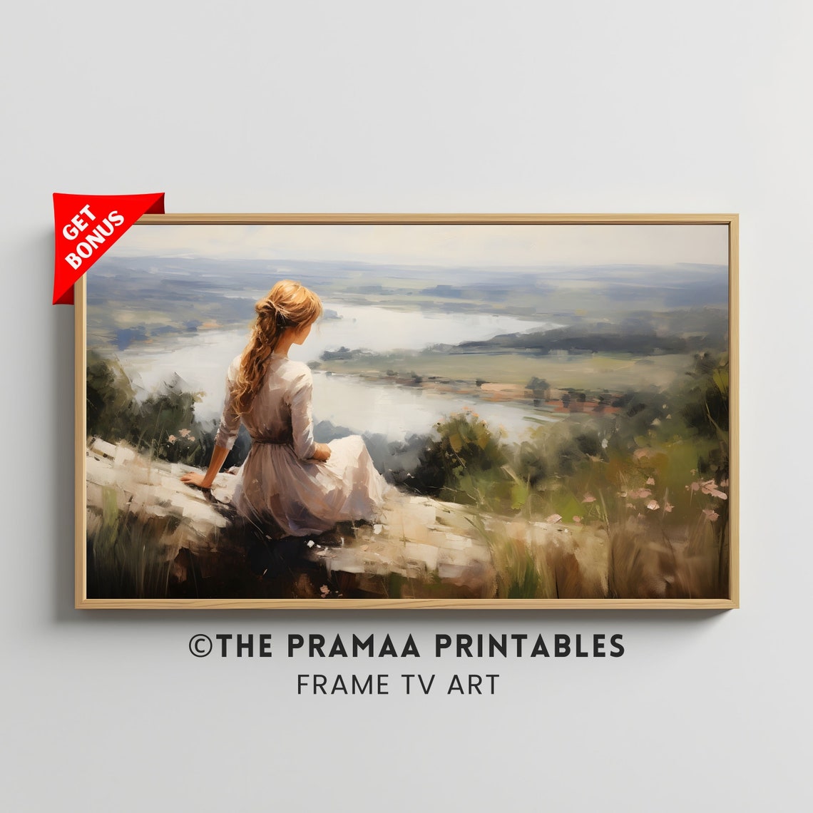 Woman Overlooking River Valley Vintage Impressionist Painting Poster