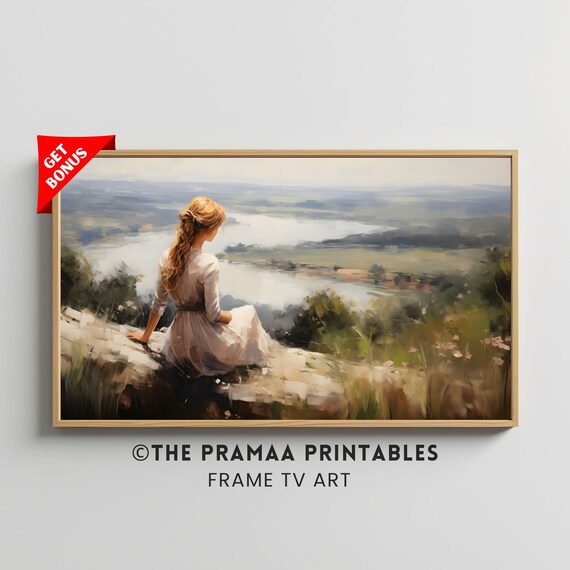 Woman Overlooking River Valley Vintage Impressionist Painting Poster