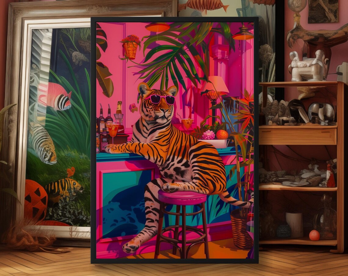 Tropical Tiger Retro Tiki Lounge Poster Print - Image 3