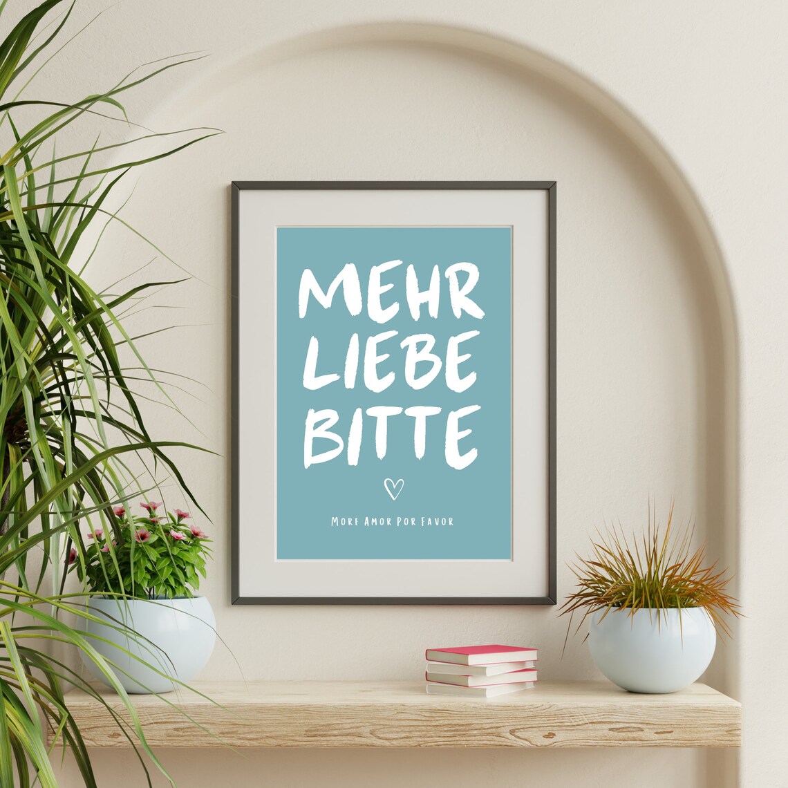 Mehr Liebe Bitte Teal German Love Quote Typography Heart Poster - Image 4
