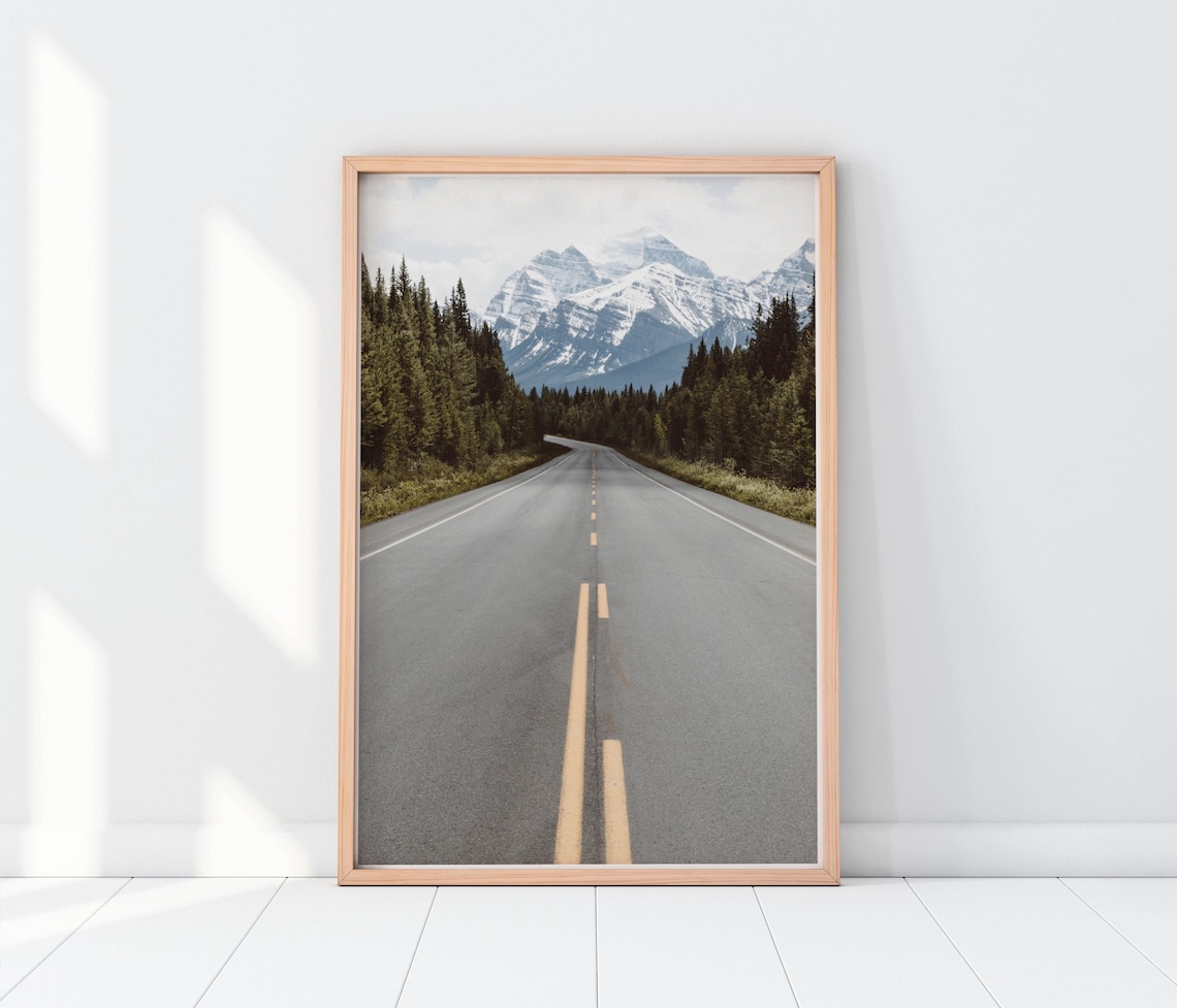 Highway Road Print, Forest Landscape Mountain Poster
