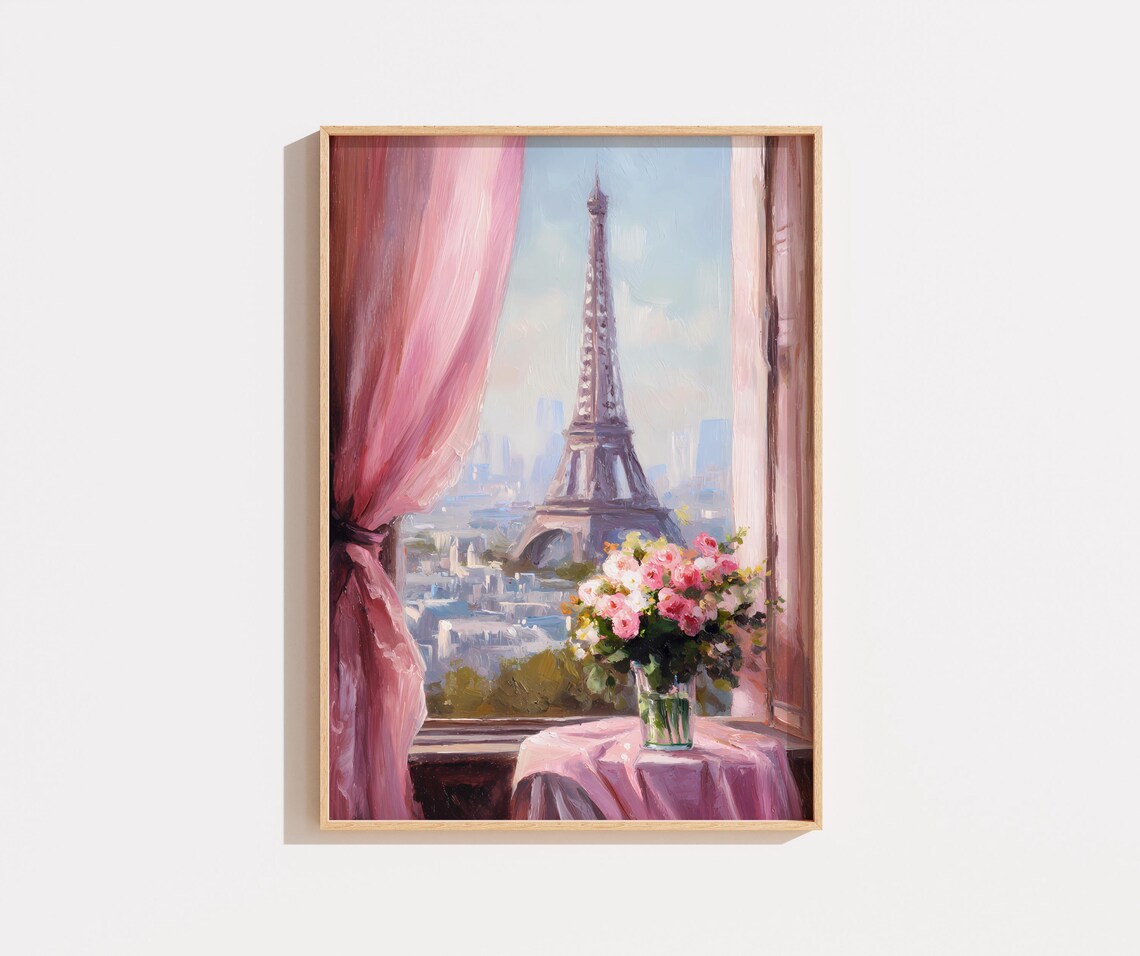 Pink Paris Art Print, Eiffel Tower Travel Poster