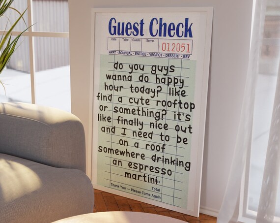 Guest Check Retro Bar Cart Decor Art Print