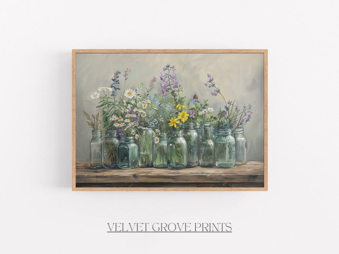 Wildflowers In Glass Mason Jars Rustic Farmhouse Floral Poster