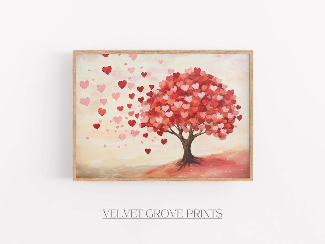 Heart Tree Red and Pink Hearts Valentine's Day Love Painting Print