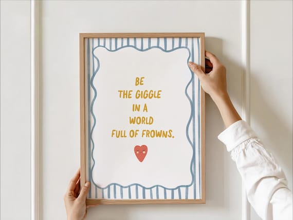 Be The Giggle Quote Print Whimsical Nursery Wall Art Scalloped Frame Positive Kids Room Decor Playroom For Boys And Girls
