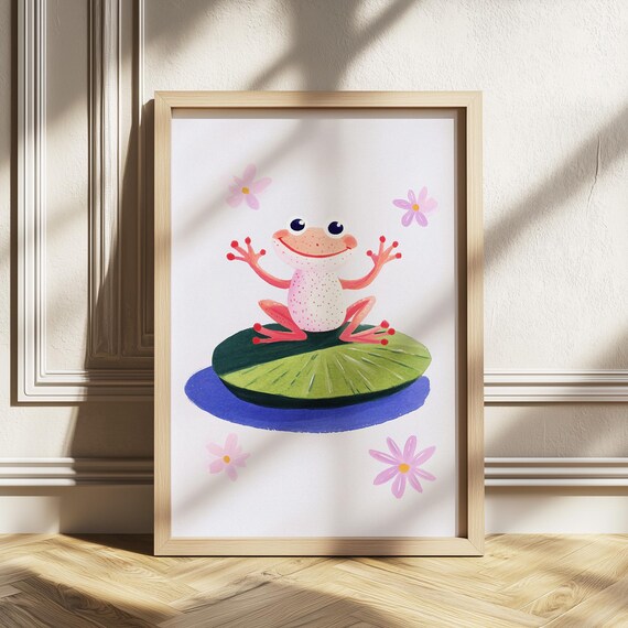 Whimsical Animals Nursery Wall Art Set Of 6 Prints Girls Room Floral Kids Frogduckcatbunny Pink Gallery Toddler