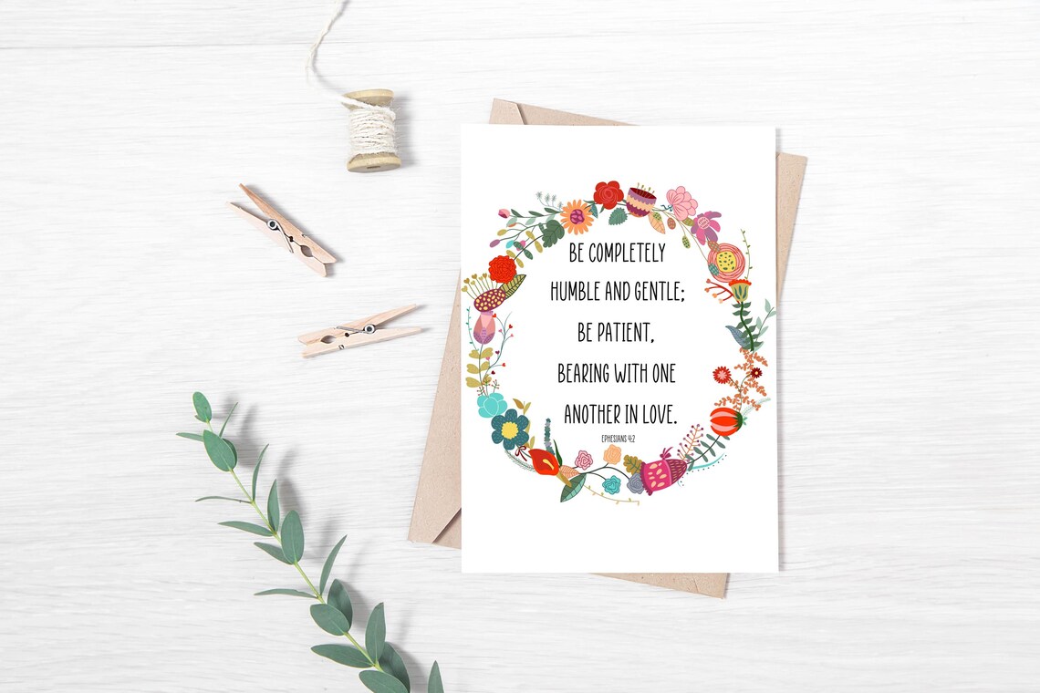Be Completely Humble And Gentle Ephesians 4:2 Floral Wreath Verse Poster - Image 9
