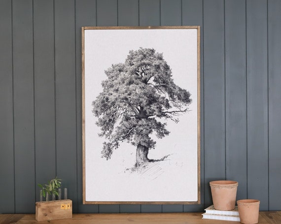 Tree Sketch Wall Art Living Room Wood Sign Tree Wall Art Wood Signs Signs For Home Extra Large Art Large Horizontal Sign B35