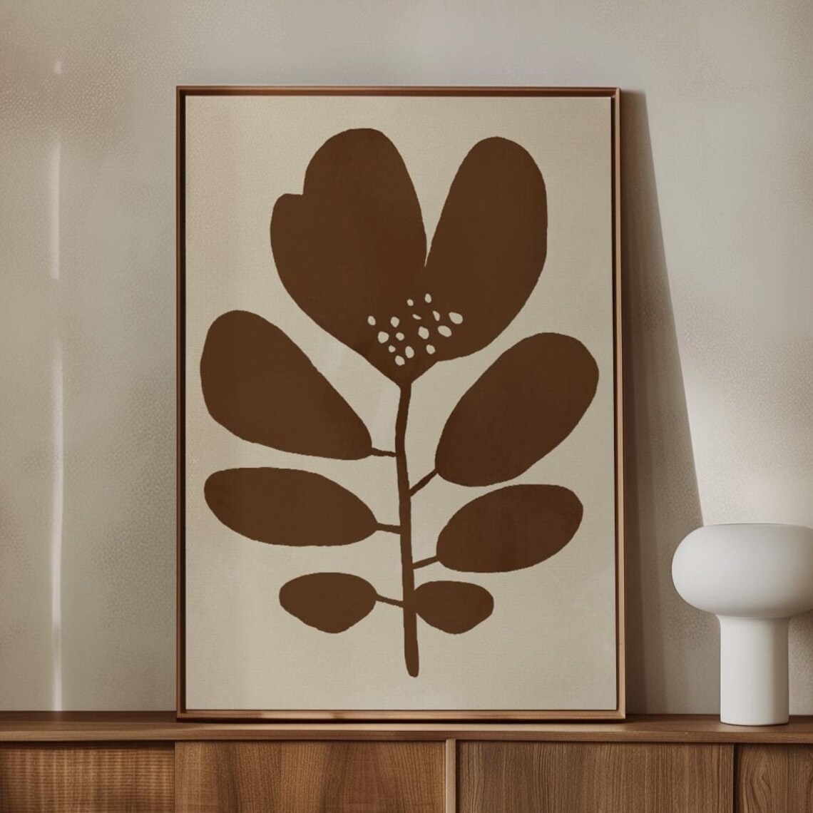 Brown Abstract Bloom Cream Background Soft Minimalist Art Poster