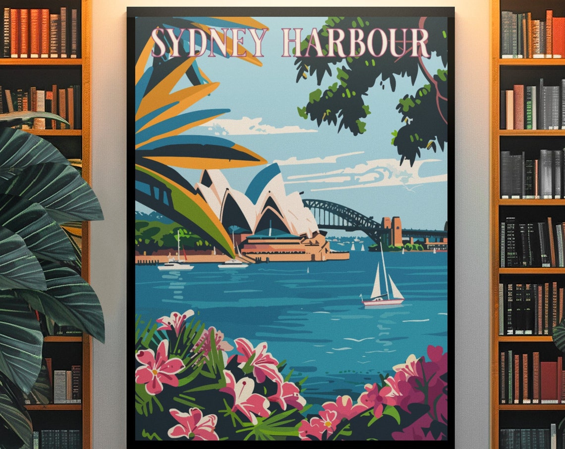 Sydney Harbour Opera House and Bridge Sailboats Travel Poster