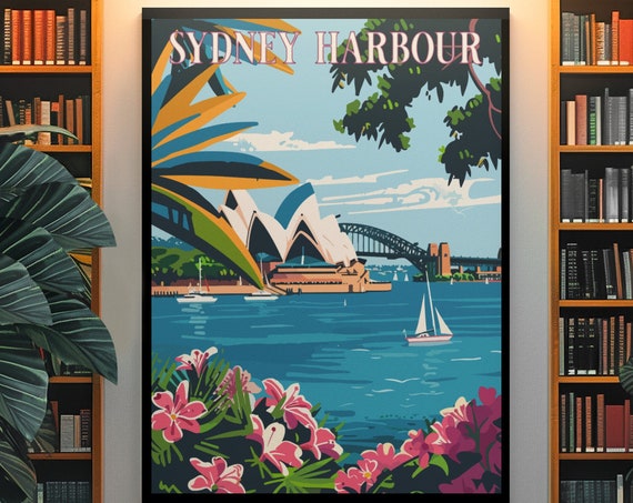 Sydney Harbour Australia Travel Poster Vintage Style Home Wall Art Vacation Souvenir