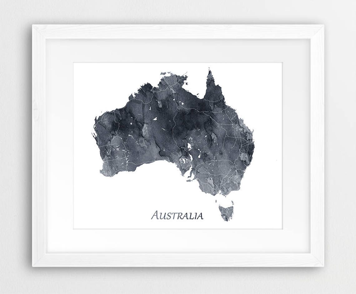 Australia Map Watercolor Travel Poster