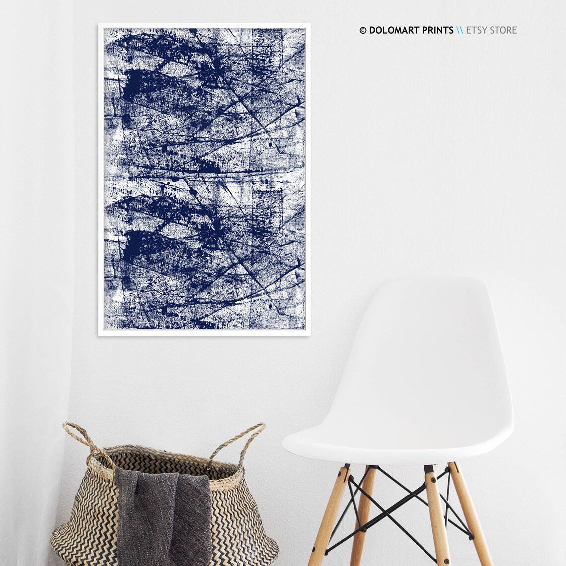 Modern Abstract Dark Blue Brush Stroke Art Print - Image 3