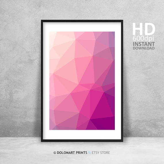 Geometric Wall Art Low Poly Wall Decor Pink Abstract Print Minimal Print Wall Art Pink And Purple Wall Decor Modern Wall Art