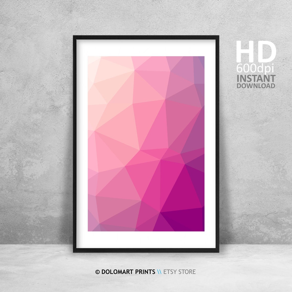 Pink and Purple Low Poly Geometric Abstract Digital Art Poster