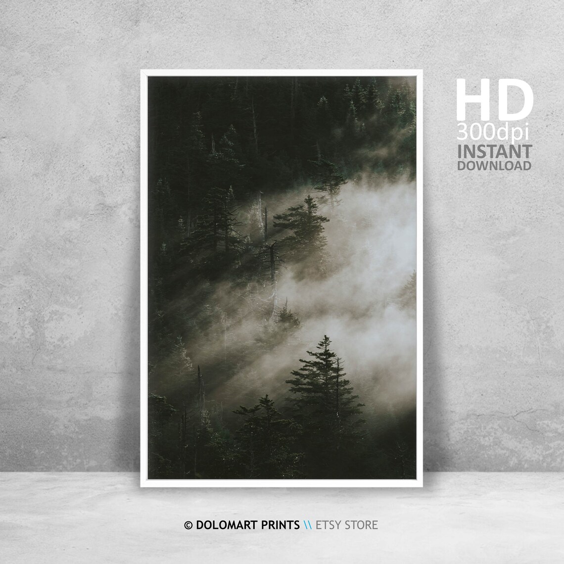 Minimalist Forest Landscape, Moody Nordic Art Print