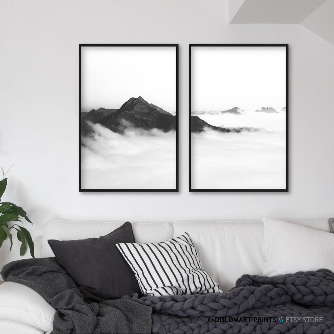Minimalist Mountain Cloud Monochrome Art Print - Image 4